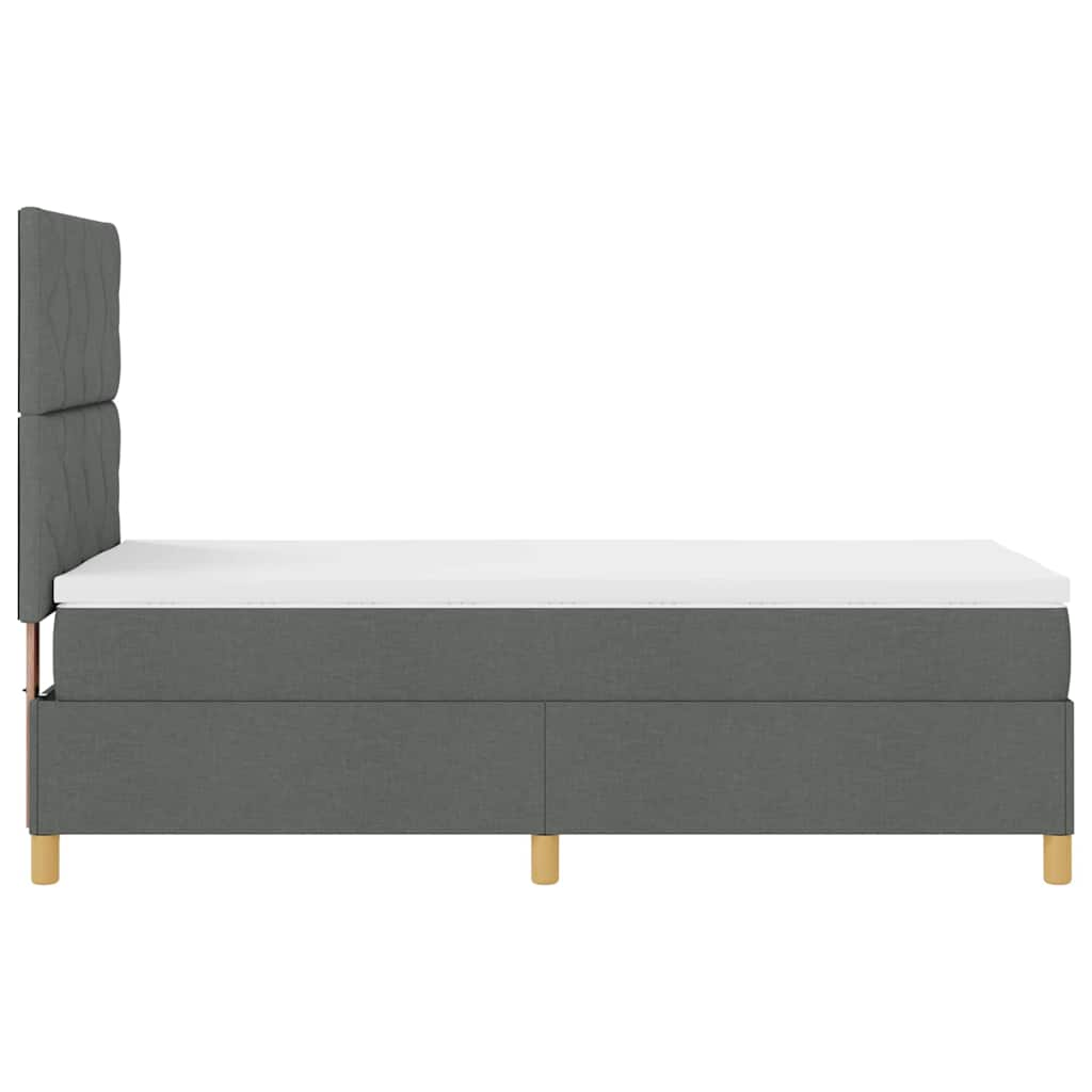 Boxrugós ágy fejtámlával Sötétszürke 90 x 190 cm szövet