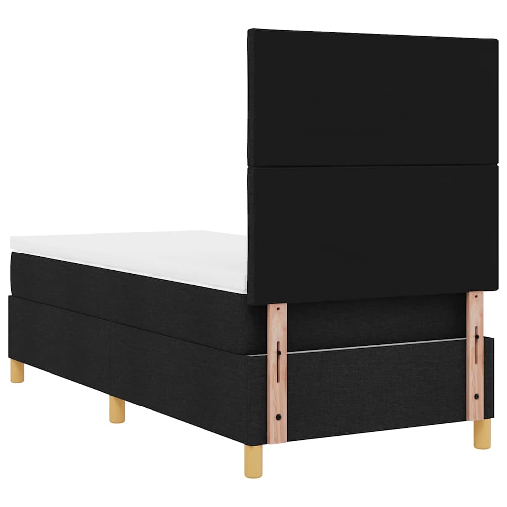 Boxrugós ágy fejtámlával Fekete 90 x 190 cm szövet
