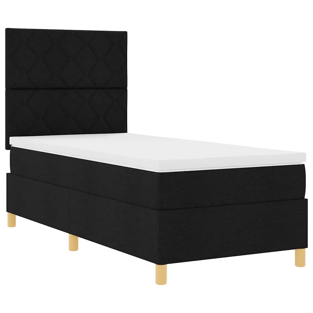 Boxrugós ágy fejtámlával Fekete 90 x 200 cm szövet
