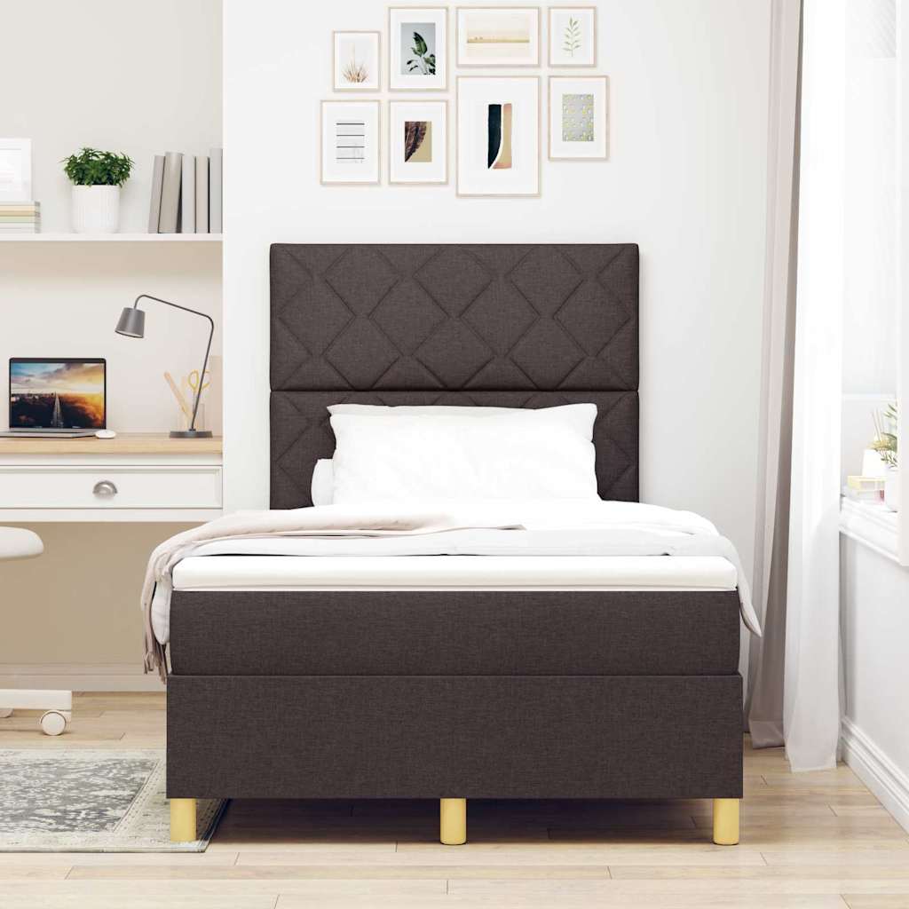 Boxrugós ágy fejtámlával Sötét Barna 120 x 190 cm szövet