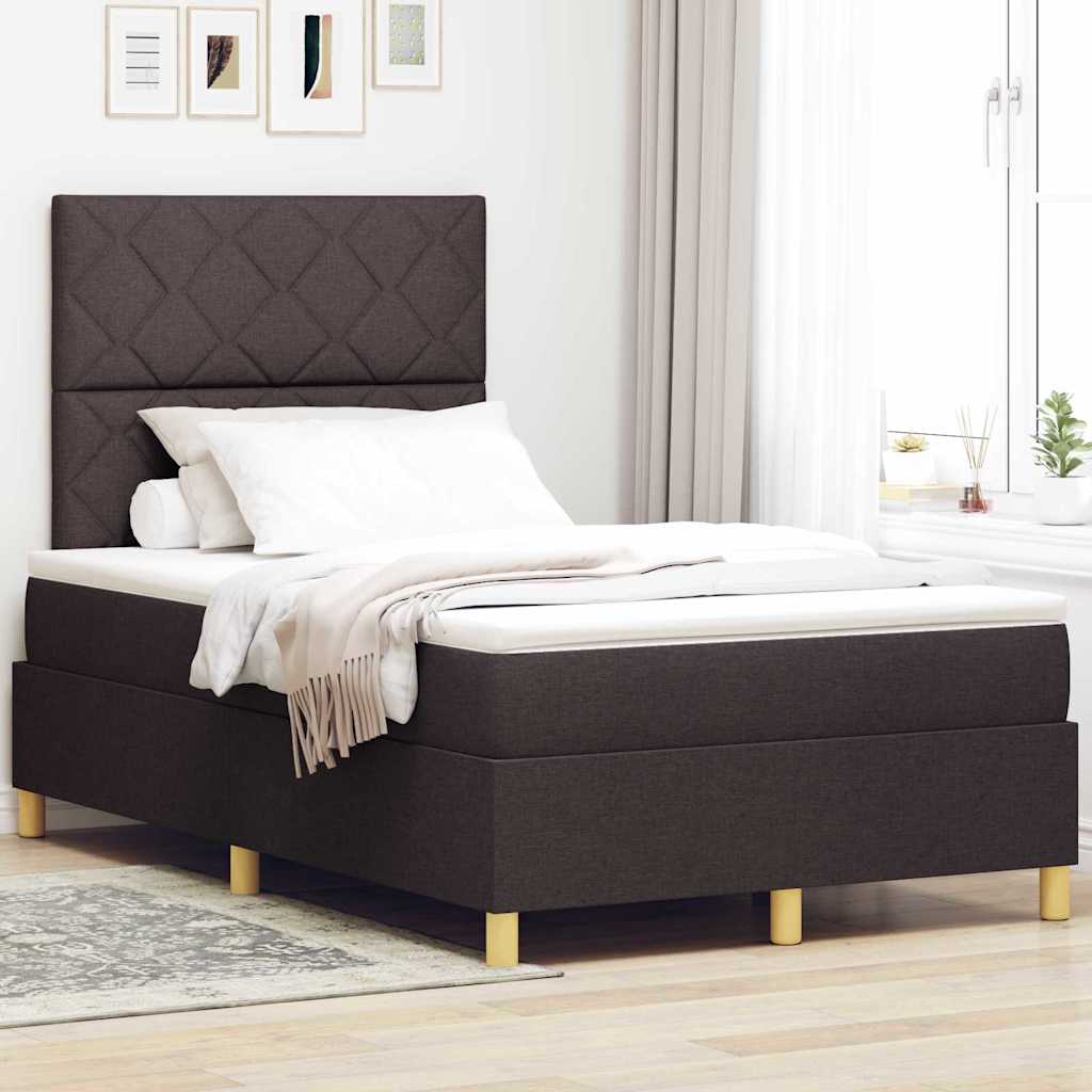 Boxrugós ágy fejtámlával Sötét Barna 120 x 200 cm szövet