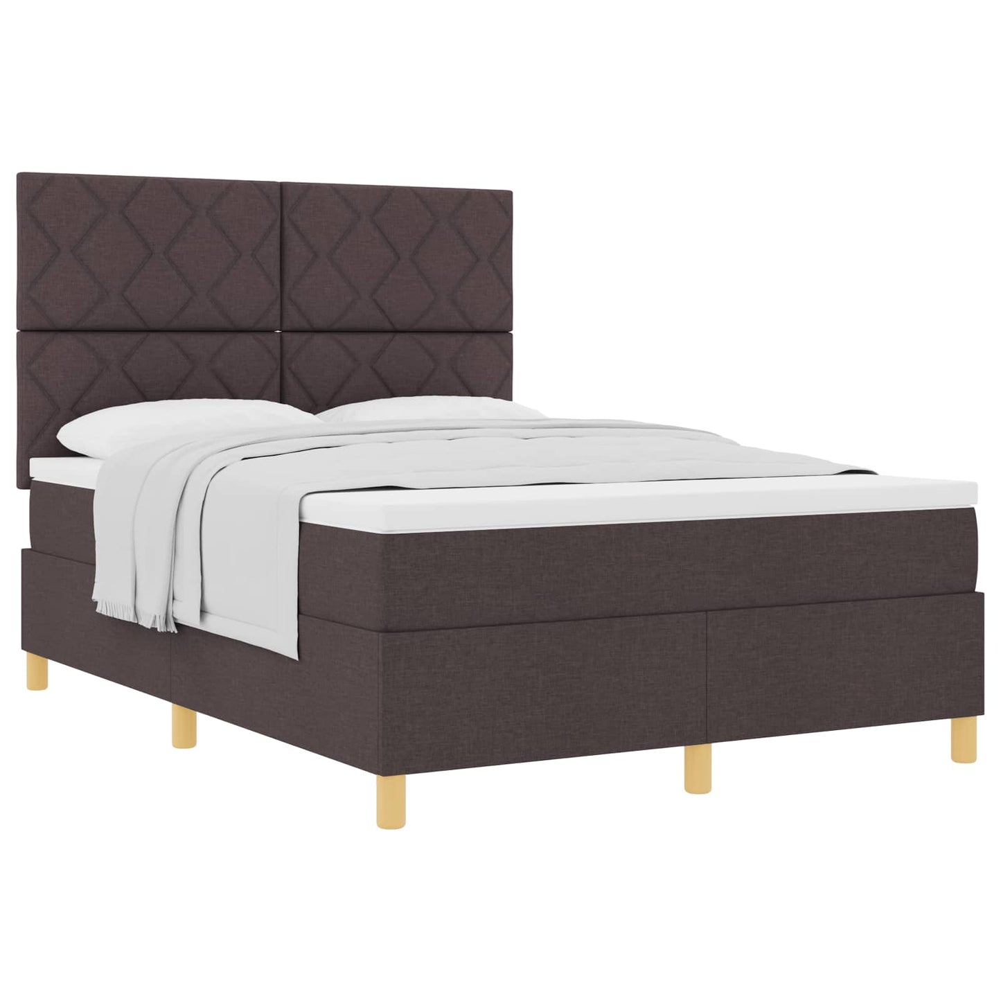 Boxrugós ágy fejtámlával Sötét Barna 140 x 190 cm szövet
