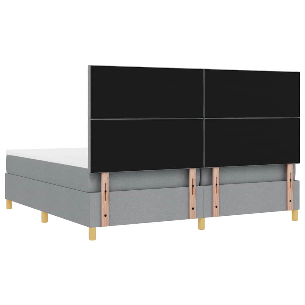 Boxrugós ágy fejtámlával Világosszürke 200 x 200 cm szövet