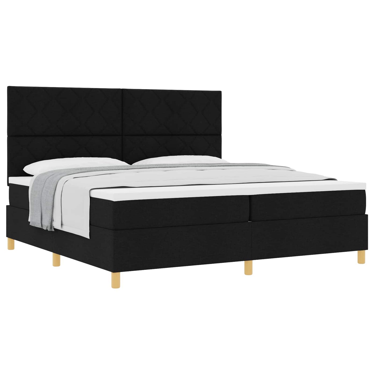 Boxrugós ágy matracmal fejtámlával Fekete 200 x 200 cm szövet