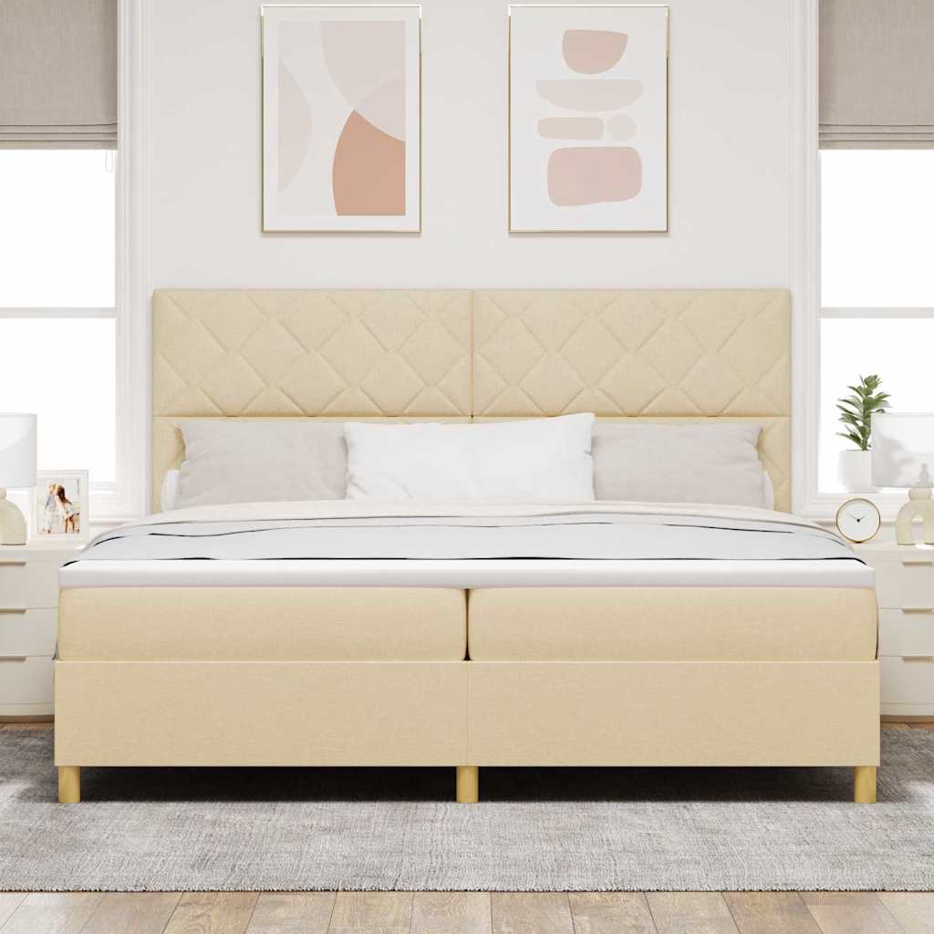 Boxrugós ágy fejtámlával Krém 200 x 200 cm szövet