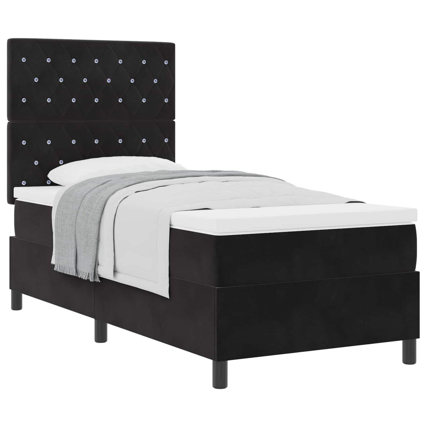 Boxrugós ágy matracmal fejtámlával Fekete 90 x 190 cm Bársony