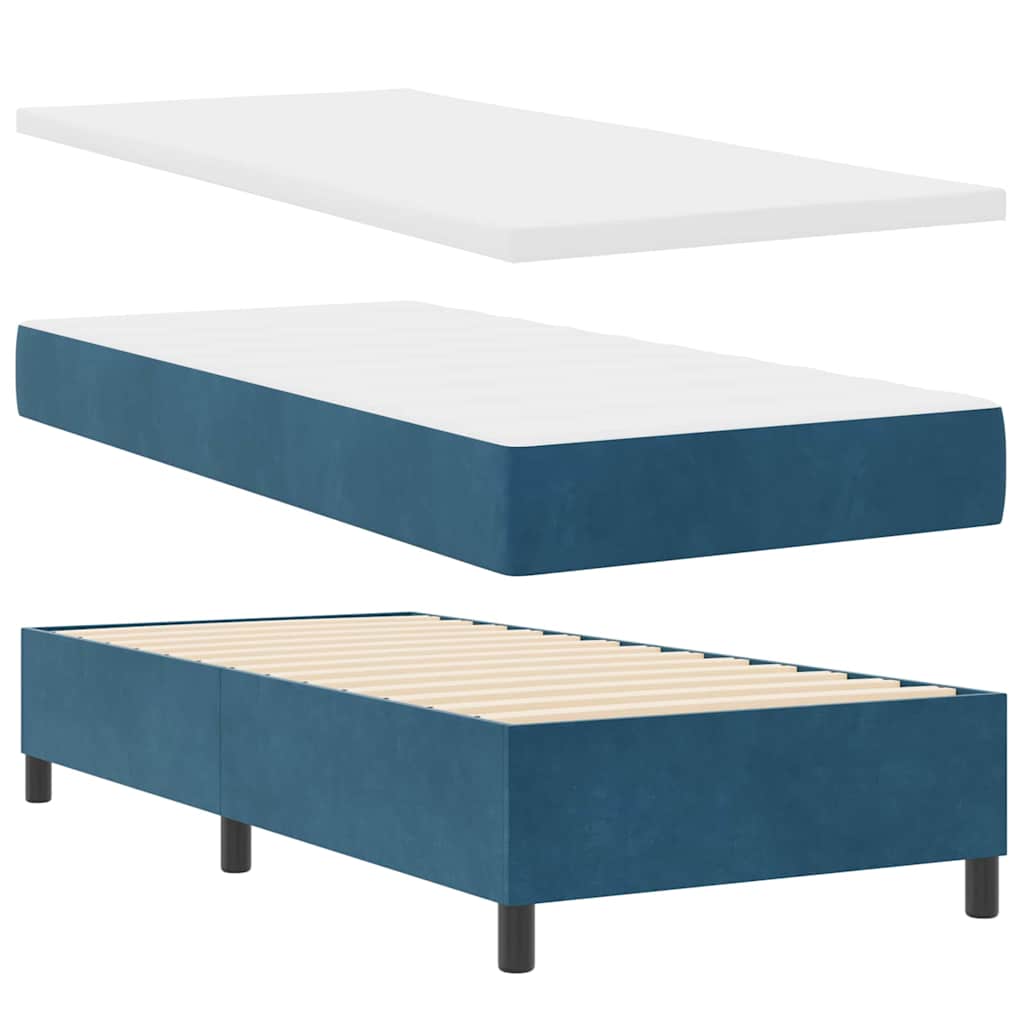 Boxrugós ágy matracmal Sötét kék 90 x 190 cm Bársony