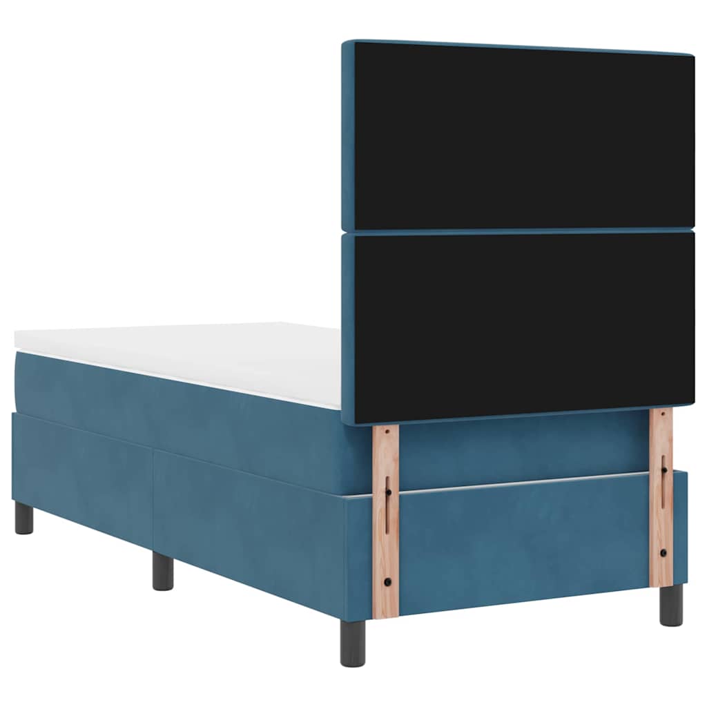 Boxrugós ágy matracmal Sötét kék 90 x 190 cm Bársony