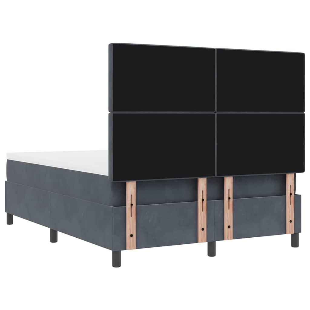 Boxrugós ágy matracmal Sötétszürke 140 x 190 cm Bársony