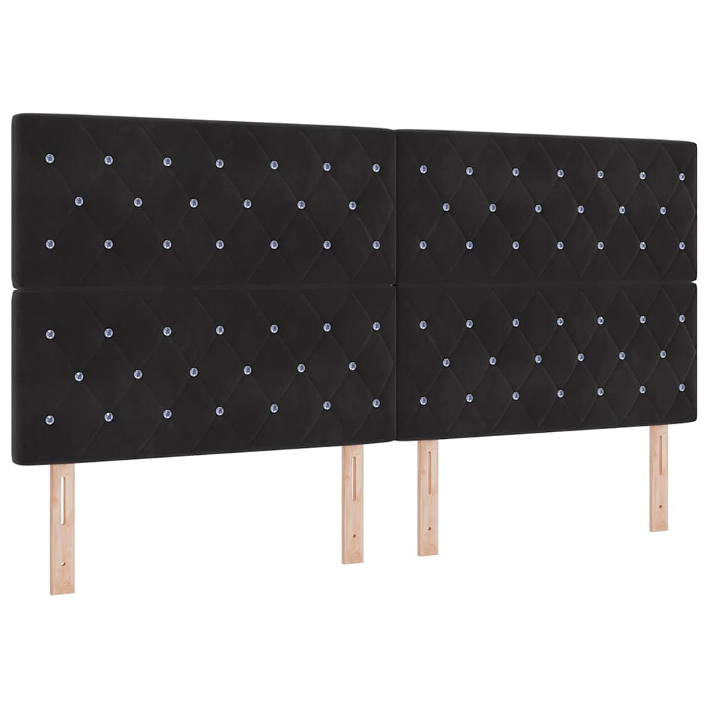 Boxrugós ágy matracmal fejtámlával Fekete 200 x 200 cm Bársony