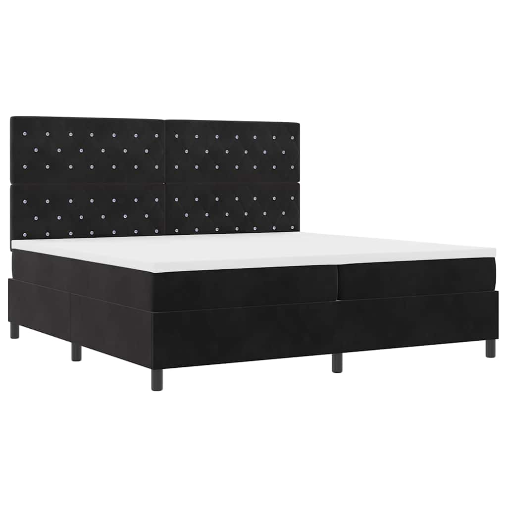 Boxrugós ágy matracmal fejtámlával Fekete 200 x 200 cm Bársony