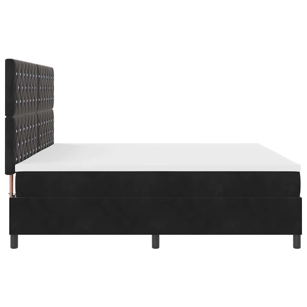 Boxrugós ágy matracmal fejtámlával Fekete 200 x 200 cm Bársony