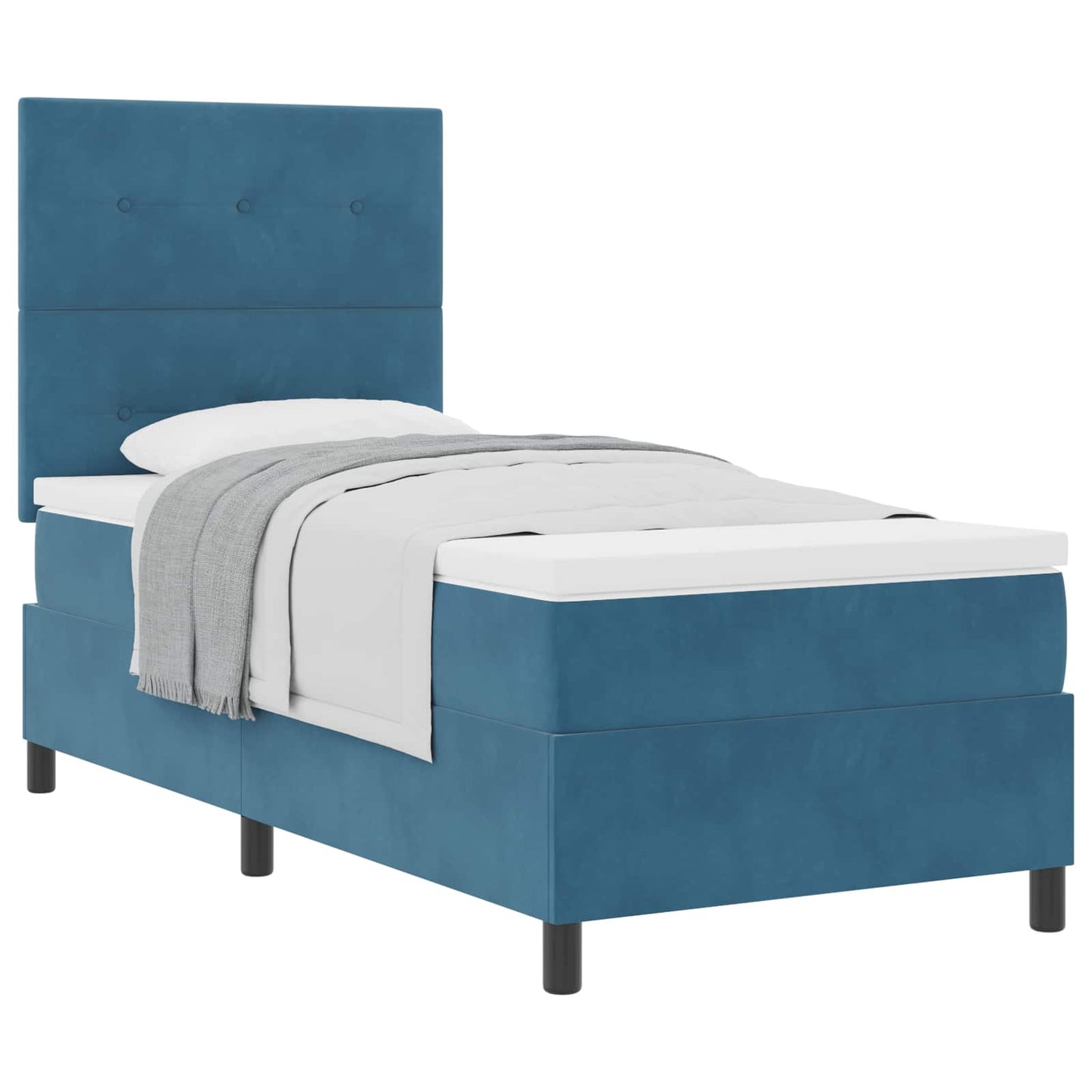 Boxrugós ágy fejtámlával Sötét kék 90 x 200 cm Bársony