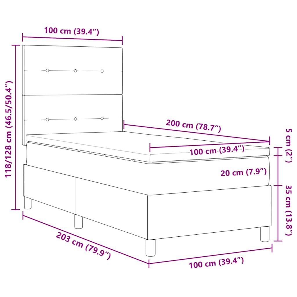 Boxrugós ágy fejtámlával Világosszürke 100 x 200 cm Bársony