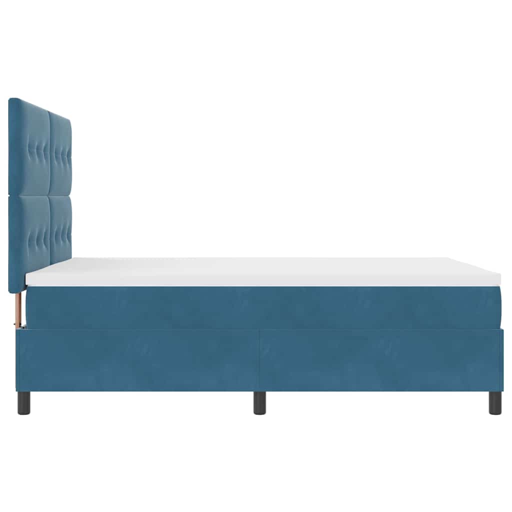 Boxrugós ágy fejtámlával Sötét kék 160 x 200 cm Bársony