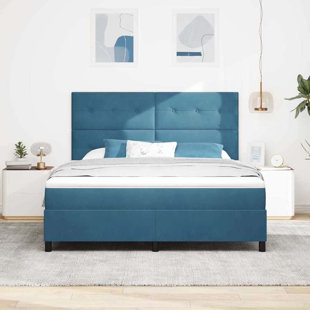 Boxrugós ágy fejtámlával Sötét kék 180 x 200 cm Bársony