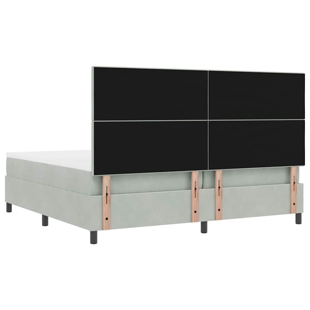 Boxrugós ágy fejtámlával Világosszürke 200 x 200 cm Bársony
