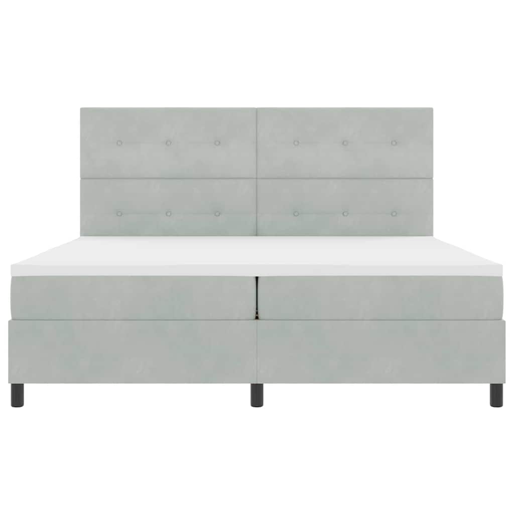 Boxrugós ágy fejtámlával Világosszürke 200 x 200 cm Bársony