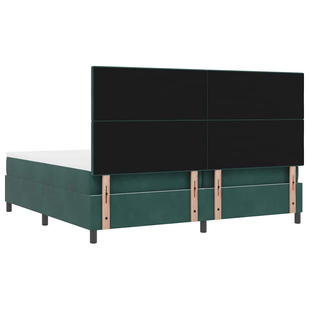 Boxrugós ágy fejtámlával Sötétzöld 200 x 200 cm Bársony
