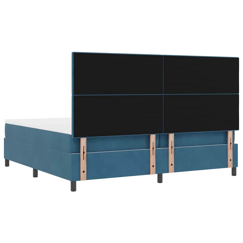 Boxrugós ágy fejtámlával Sötét kék 200 x 200 cm Bársony