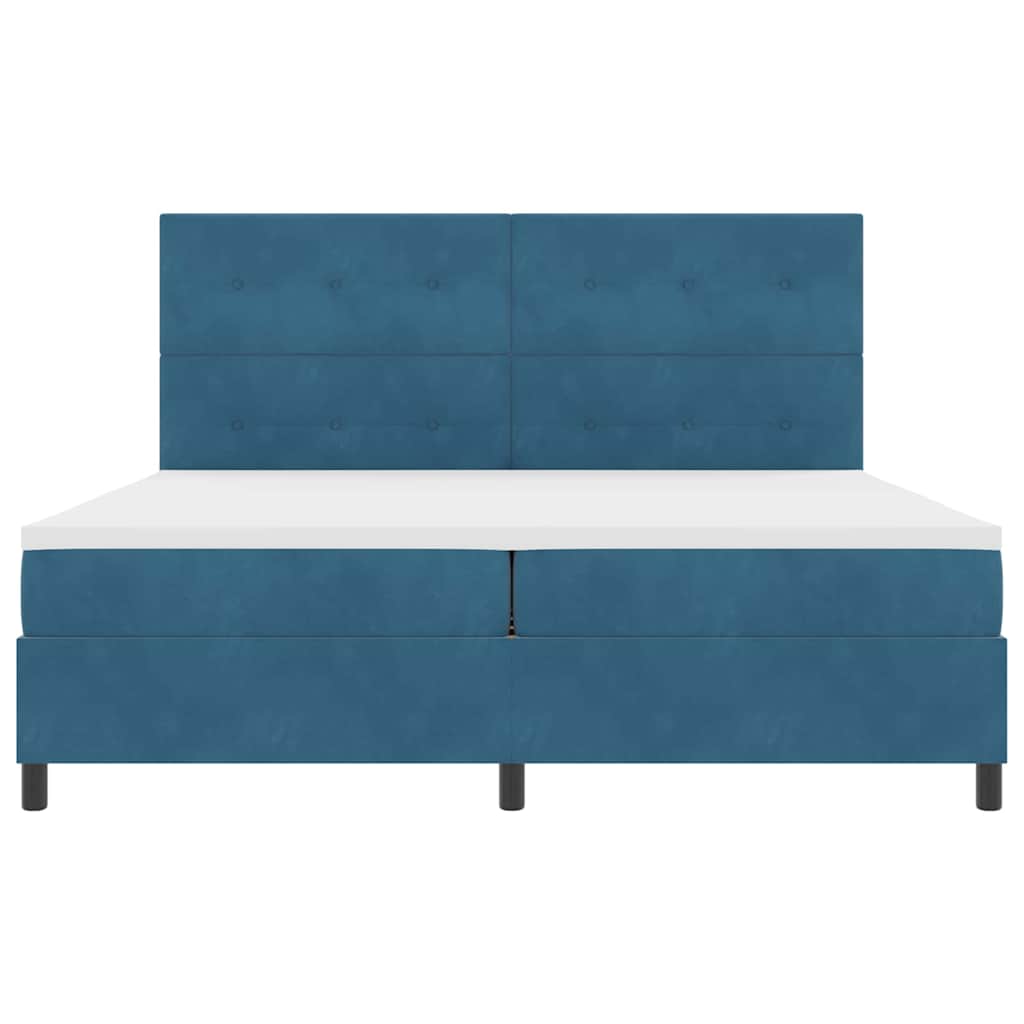 Boxrugós ágy fejtámlával Sötét kék 200 x 200 cm Bársony