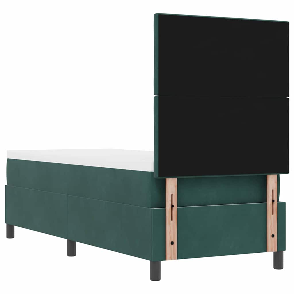 Boxrugós ágy fejtámlával Sötétzöld 80 x 200 cm Bársony