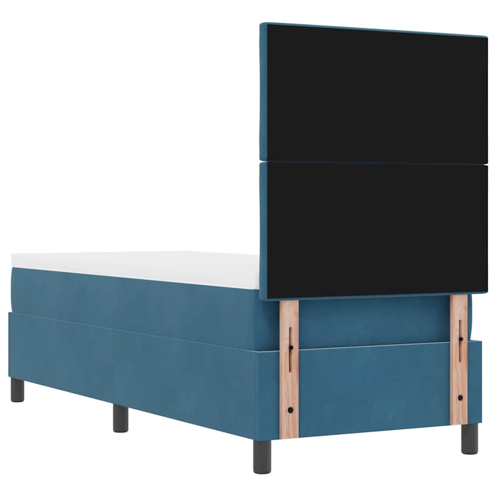 Boxrugós ágy fejtámlával Sötét kék 80 x 200 cm Bársony