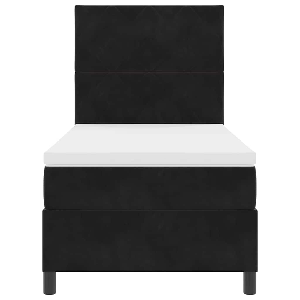 Boxrugós ágy fejtámlával Fekete 90 x 190 cm Bársony