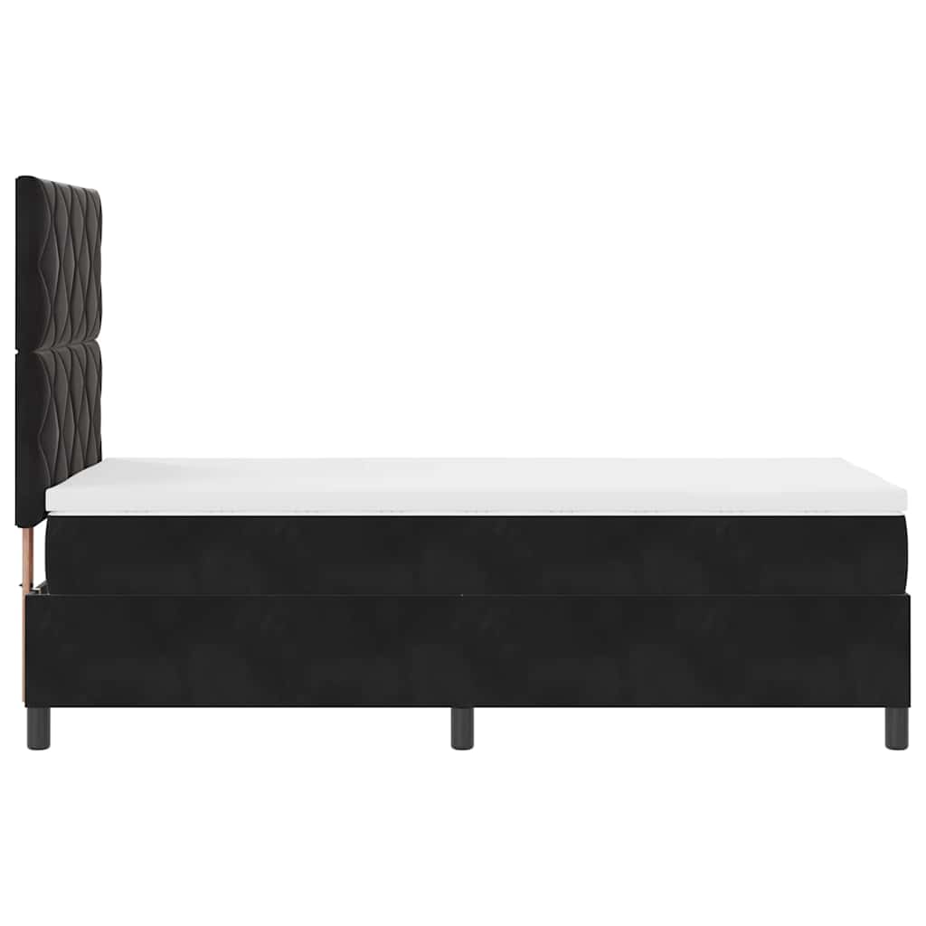 Boxrugós ágy fejtámlával Fekete 90 x 190 cm Bársony