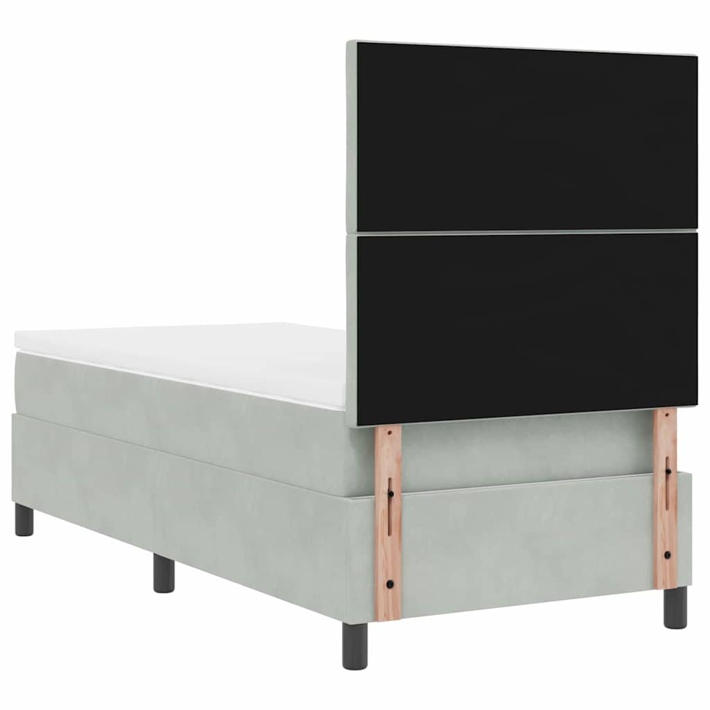 Boxrugós ágy fejtámlával Világosszürke 90 x 200 cm Bársony