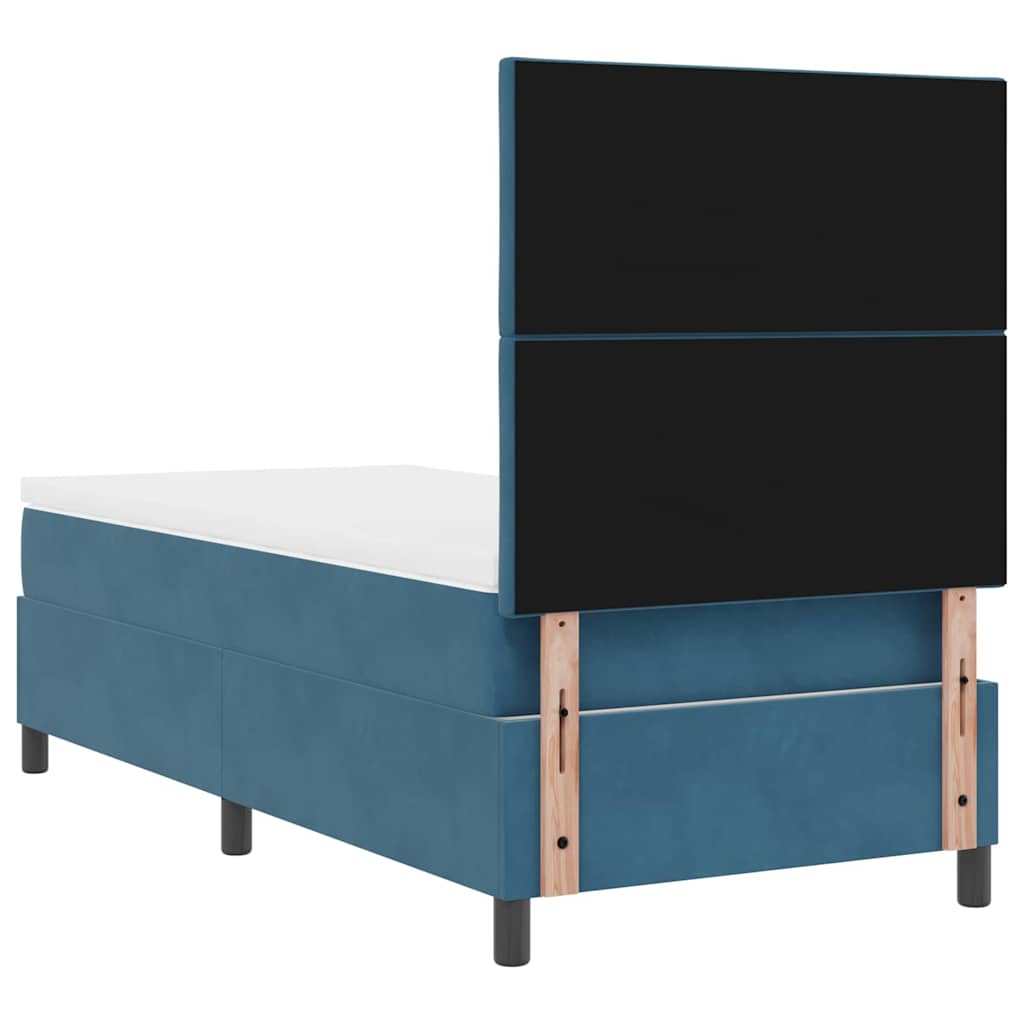 Boxrugós ágy fejtámlával Sötét kék 90 x 200 cm Bársony