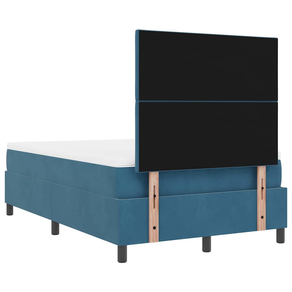 Boxrugós ágy fejtámlával Sötét kék 120 x 190 cm Bársony