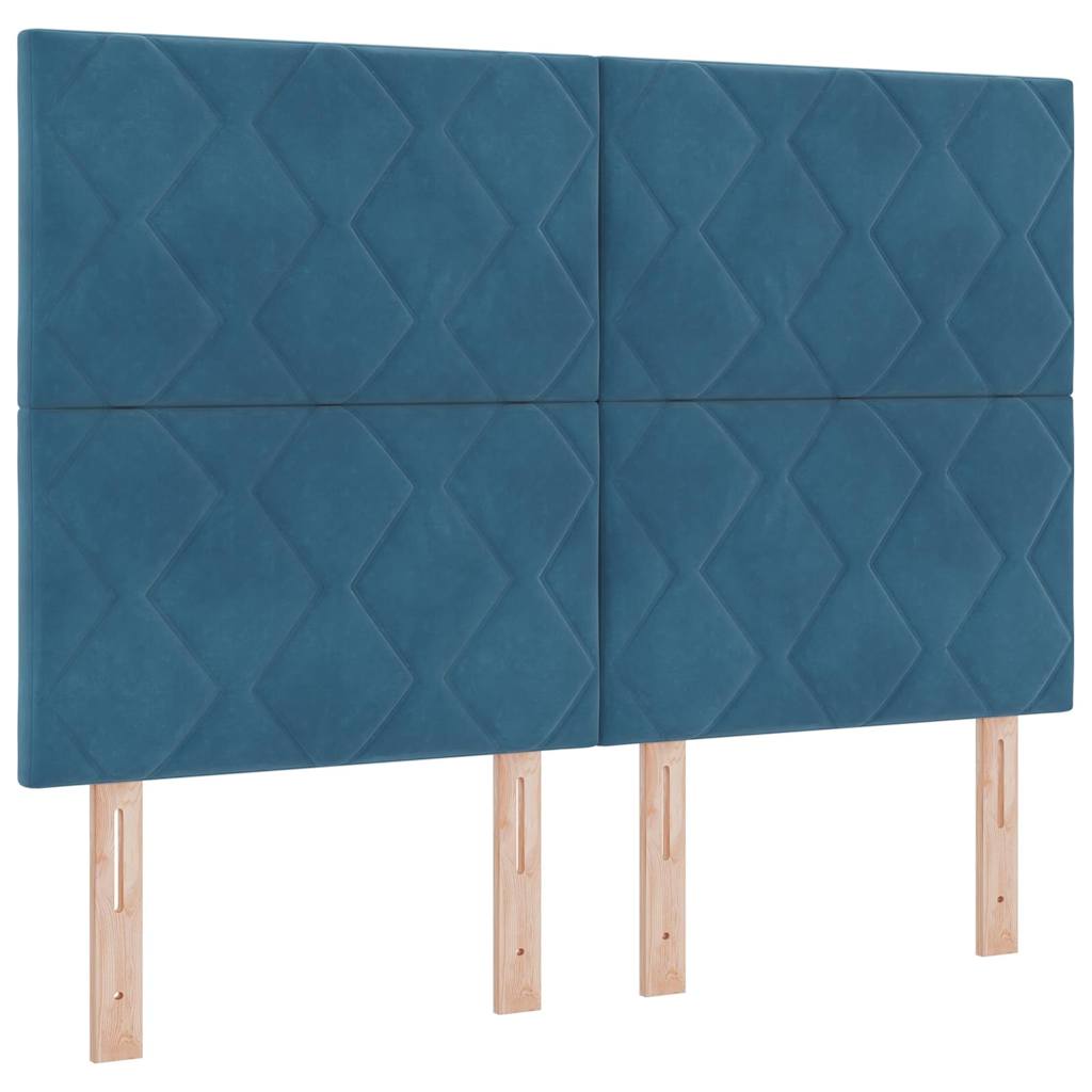 Boxrugós ágy fejtámlával Sötét kék 140 x 190 cm Bársony