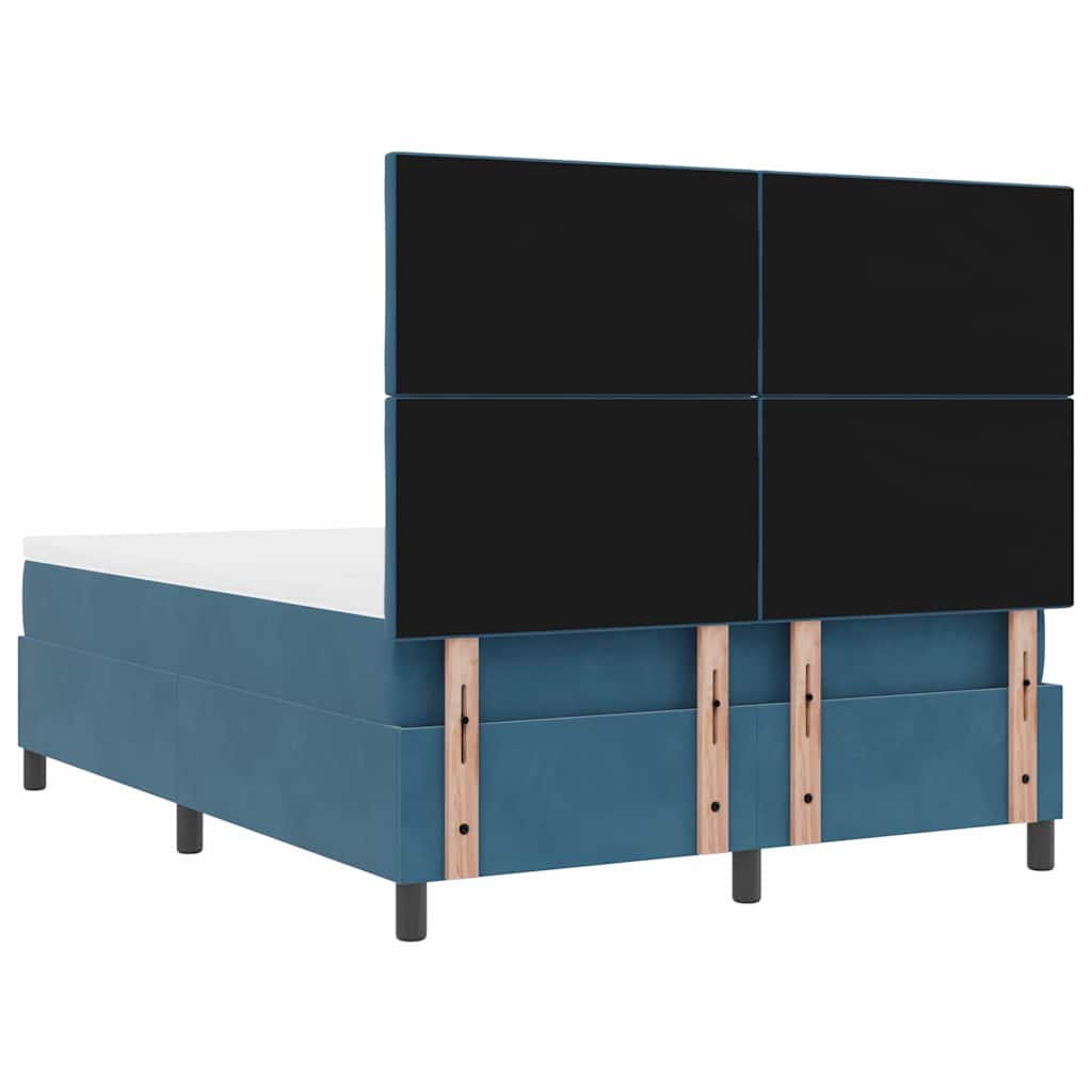 Boxrugós ágy fejtámlával Sötét kék 140 x 190 cm Bársony