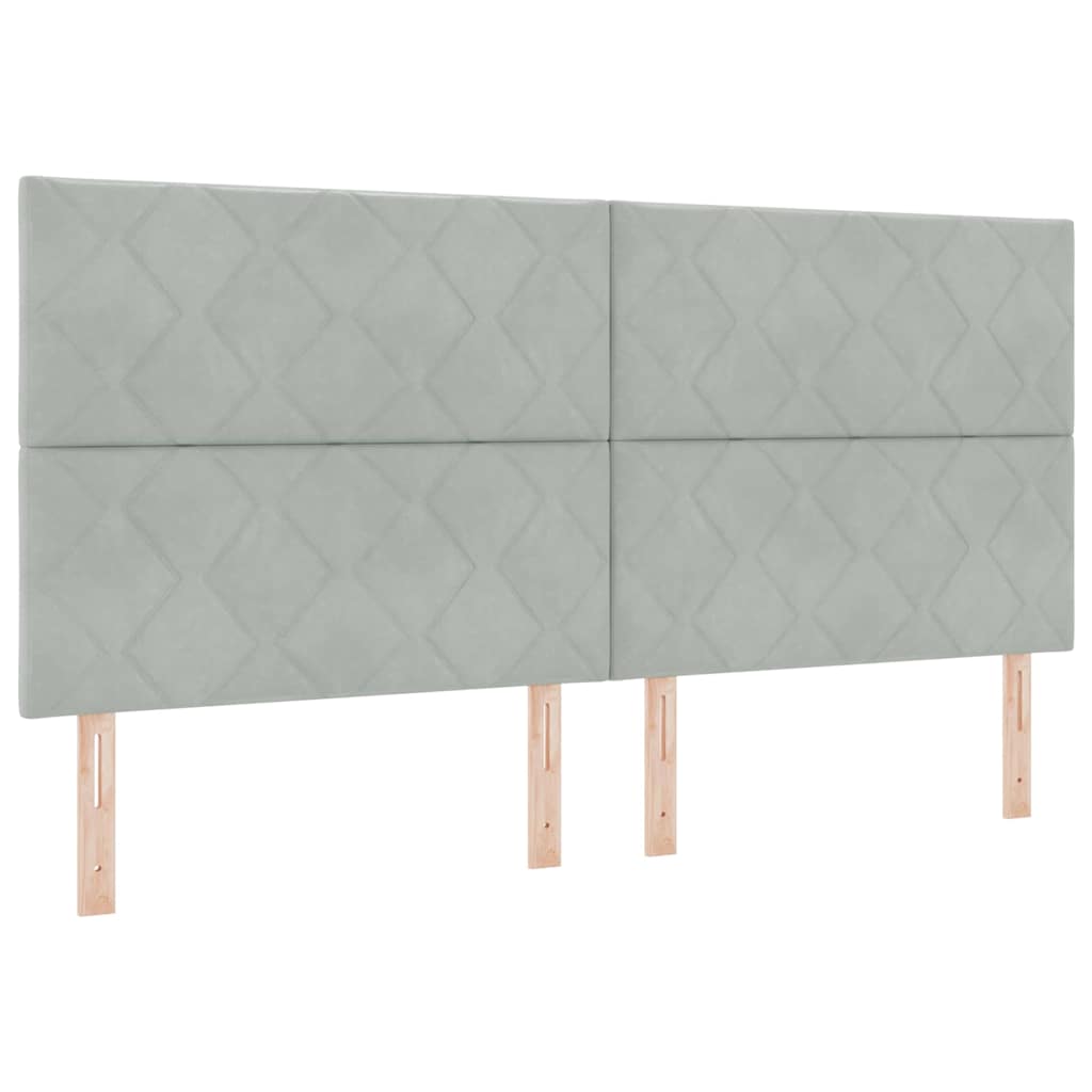 Boxrugós ágy fejtámlával Világosszürke 200 x 200 cm Bársony