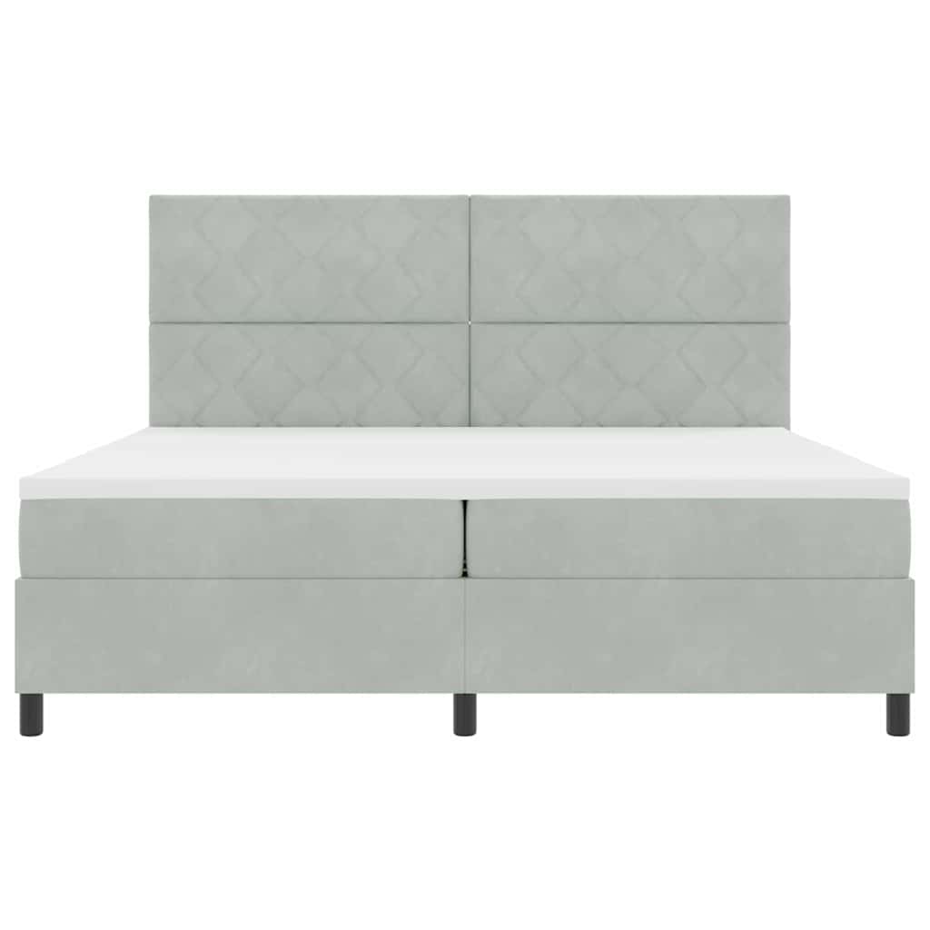 Boxrugós ágy fejtámlával Világosszürke 200 x 200 cm Bársony