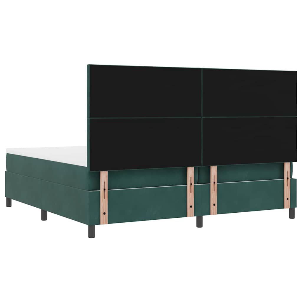Boxrugós ágy fejtámlával Sötétzöld 200 x 200 cm Bársony