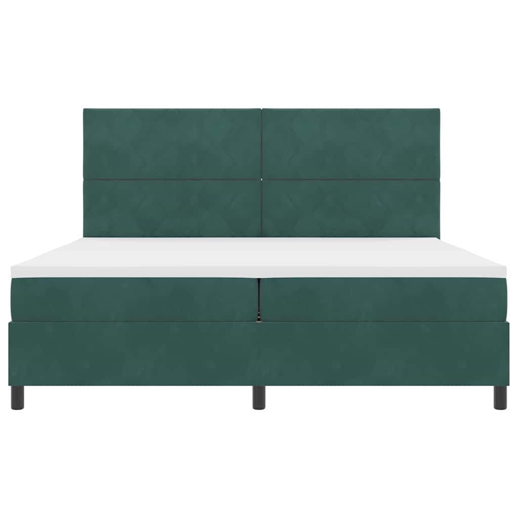 Boxrugós ágy fejtámlával Sötétzöld 200 x 200 cm Bársony