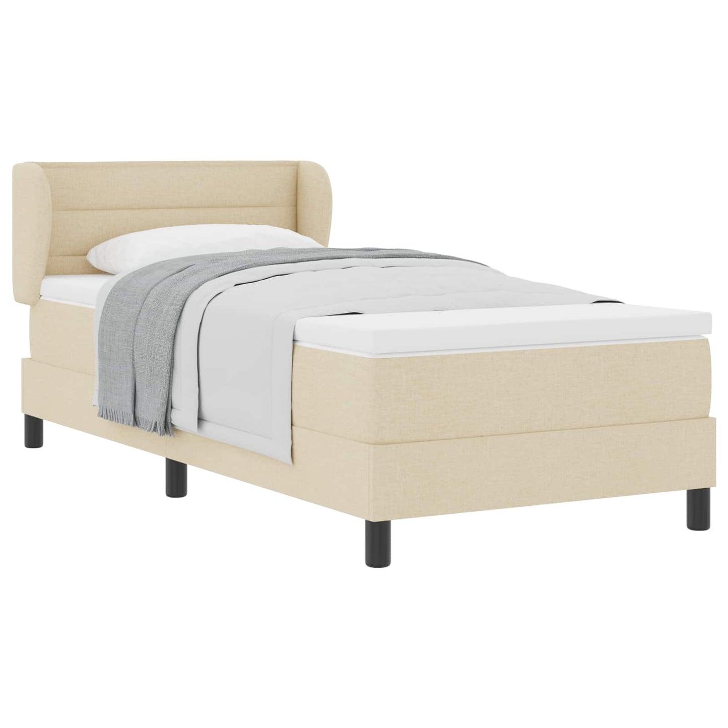 Boxrugós ágy matracmal fejtámlával Krém 80 x 200 cm szövet