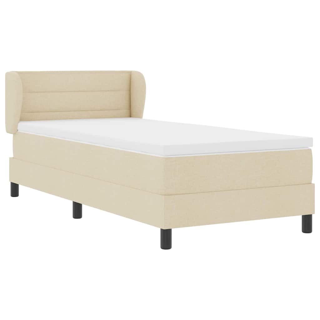 Boxrugós ágy matracmal fejtámlával Krém 80 x 200 cm szövet