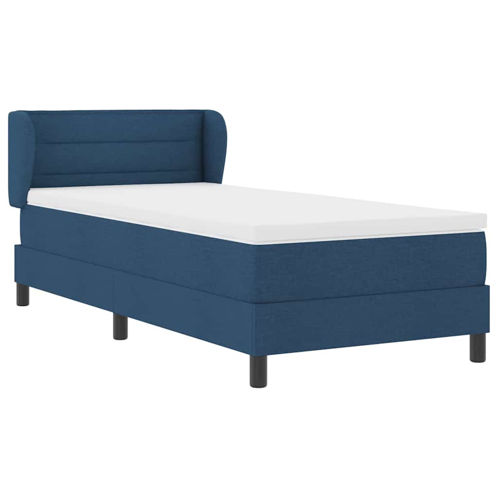 Boxrugós ágy matracmal fejtámlával Kék 90 x 190 cm szövet