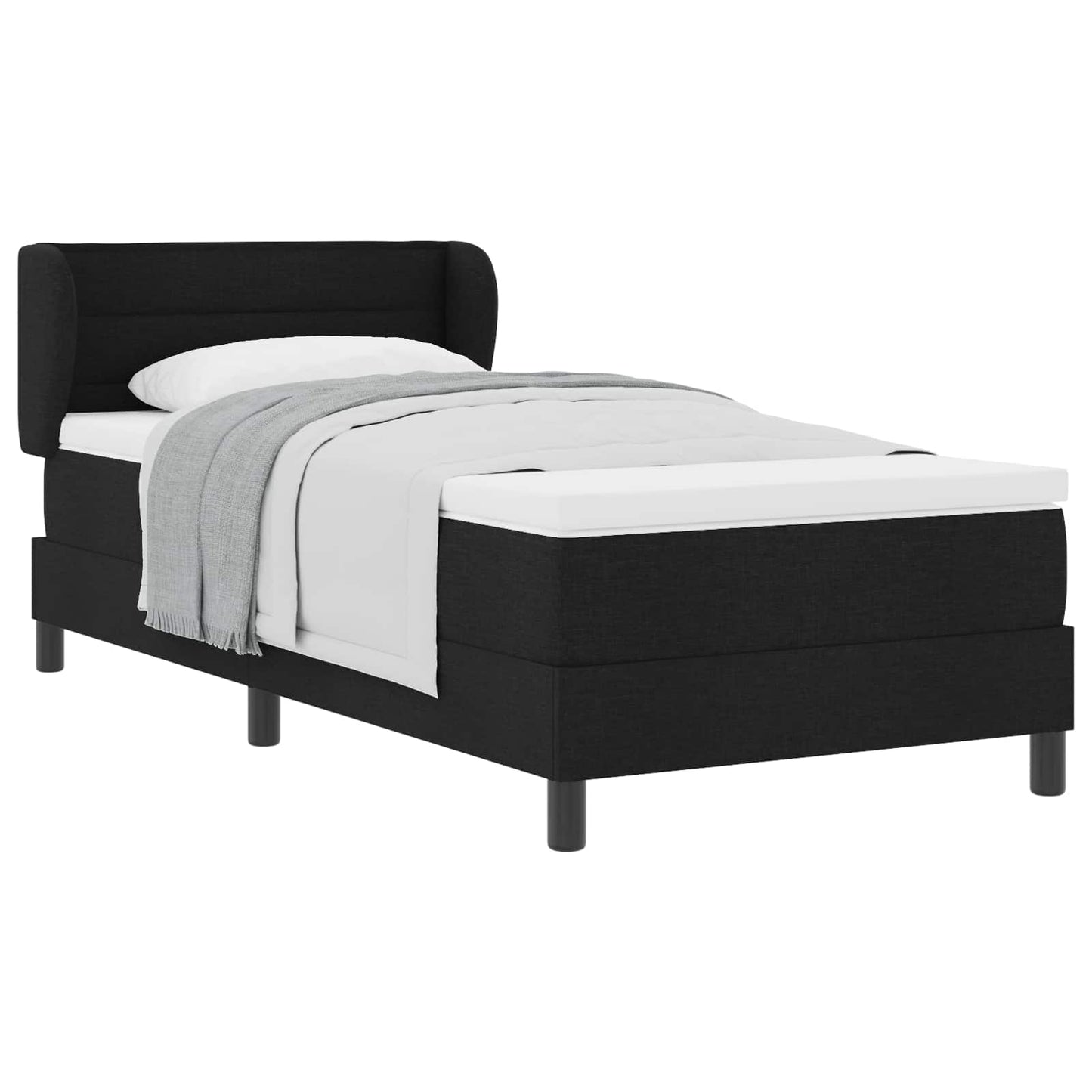 Boxrugós ágy matracmal fejtámlával Fekete 90 x 200 cm szövet