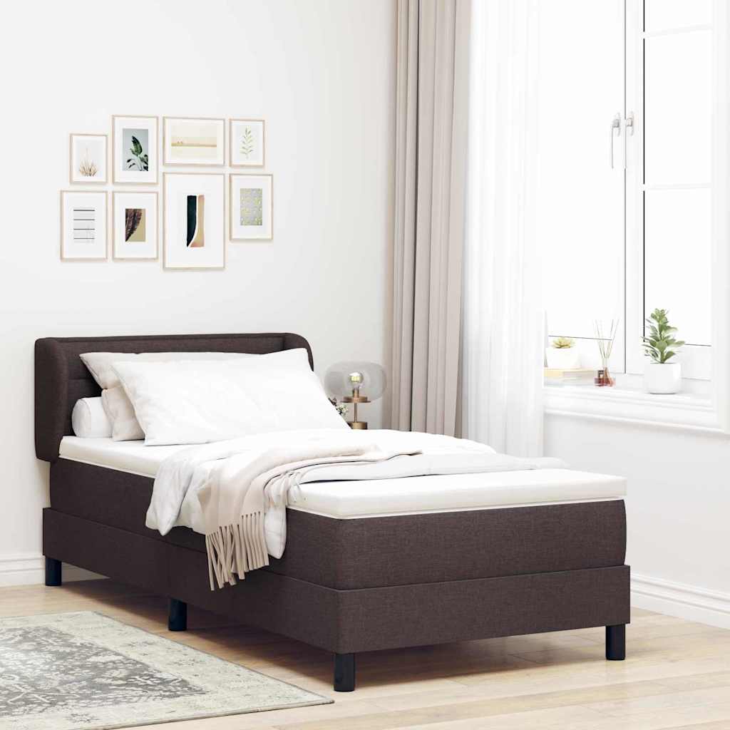 Boxrugós ágy fejtámlával Sötét Barna 90 x 200 cm szövet