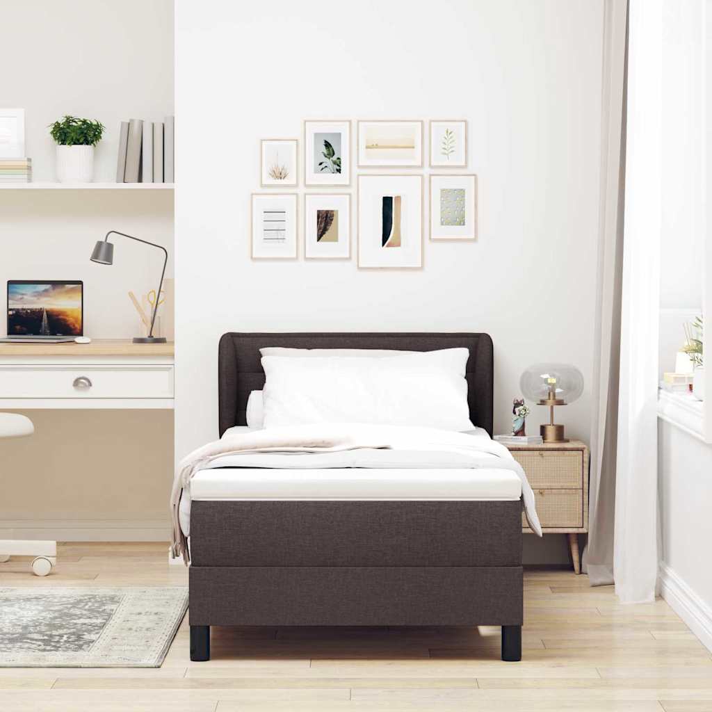 Boxrugós ágy fejtámlával Sötét Barna 90 x 200 cm szövet