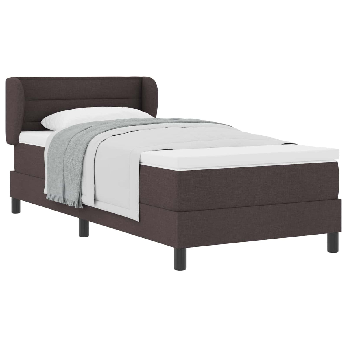 Boxrugós ágy fejtámlával Sötét Barna 90 x 200 cm szövet