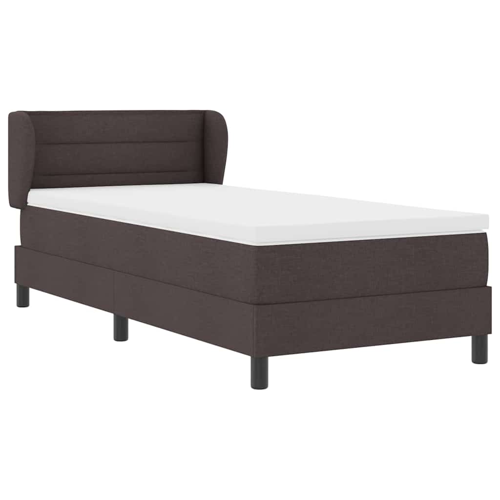 Boxrugós ágy fejtámlával Sötét Barna 90 x 200 cm szövet