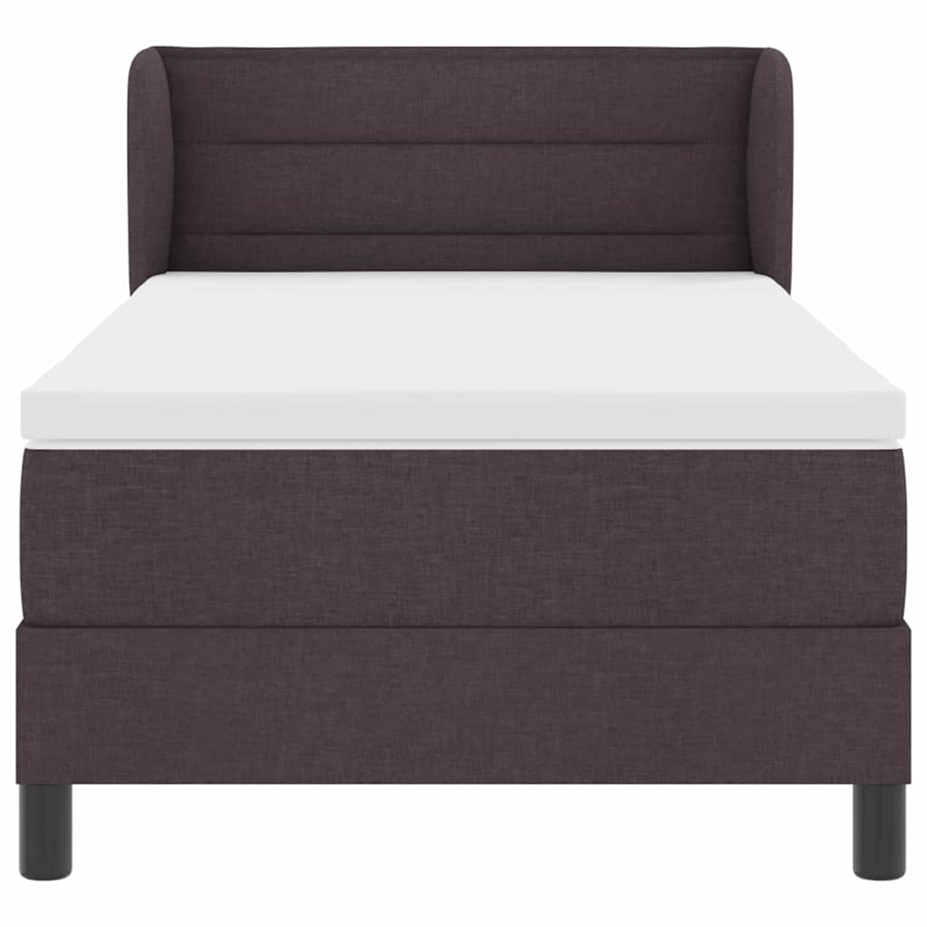 Boxrugós ágy fejtámlával Sötét Barna 90 x 200 cm szövet
