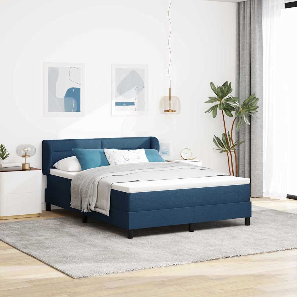 Boxrugós ágy matracmal fejtámlával Kék 140 x 190 cm szövet