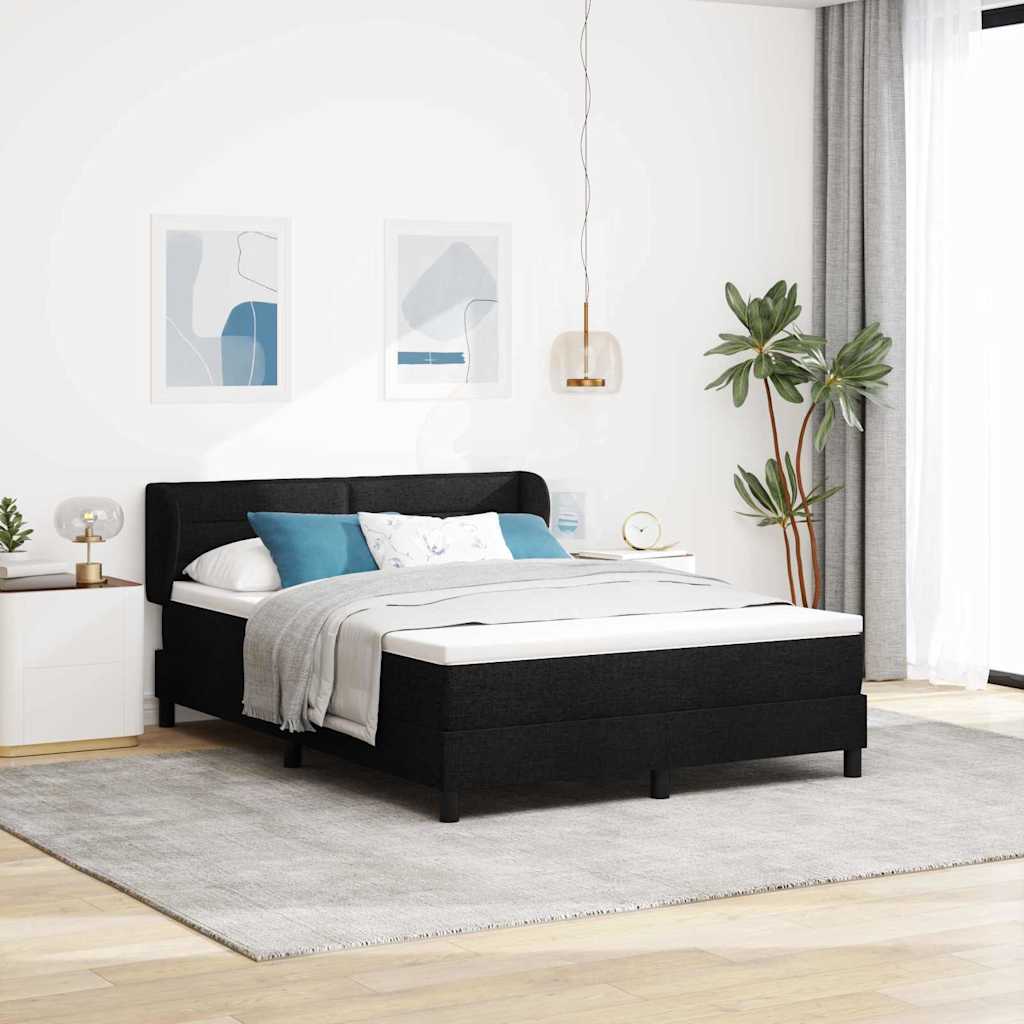 Boxrugós ágy matracmal fejtámlával Fekete 140 x 200 cm szövet