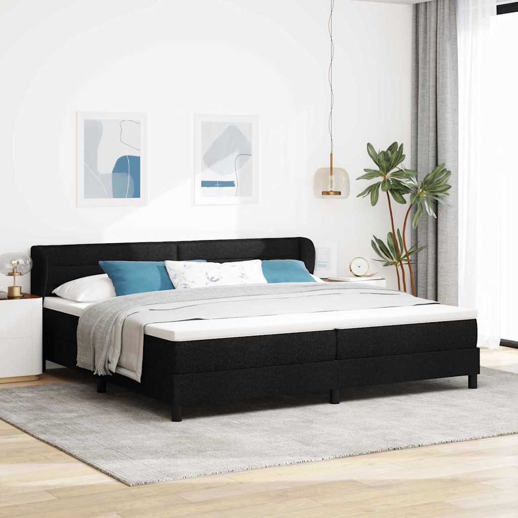 Boxrugós ágy matracmal fejtámlával Fekete 200 x 200 cm szövet